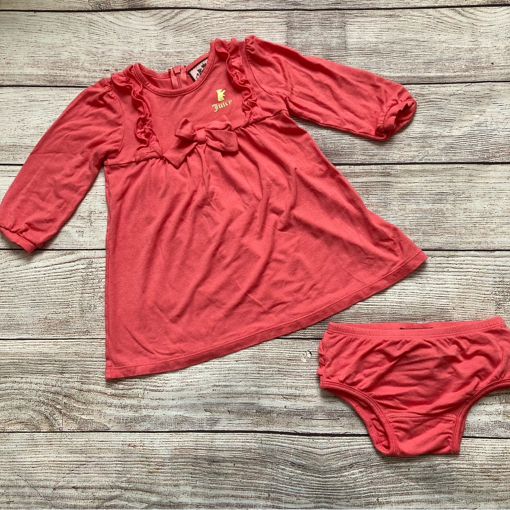 Juicy Couture Dress & Bloomers 2 Piece Outfit Set Girls Size 6-12 mo Pink